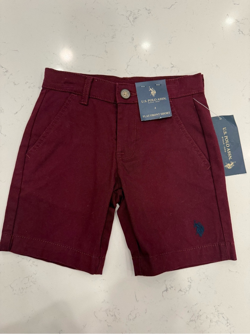 U.S. Polo Assn Twill Hartford Short Solid Kids Size 4 Maroon Logo Preppy School
